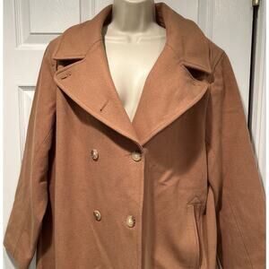 LANDS' END Beige Wool Blend Doubled Breasted Peacoat Women's Sz. 16W preppy EUC